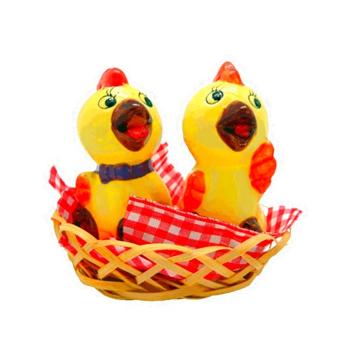 Essence of Europe Gifts Chickens in Basket Animal Ceramic Salt and Pepper Shakers Set by E.H.G