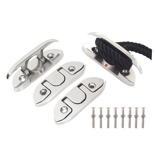 MuzixiLee 4.7 Inch Boat Folding Cleats, 316 Stainless Steel Flip up Dock Cleat Rope Cleat for Kayaks, Deck Lines & Mooring Accessories with Fasteners - Rust-Proof & Heavy-Duty (4 Pack)