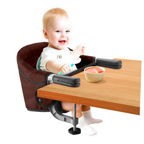 Toogel Fast Table Chair Hook on Chair Clip on Table Clamping Chair Portable Heavy Duty Feeding Seat, Fold-Flat Storage, Attach to Table Removable Travel Chair for Babies and Toddlers (Brown)
