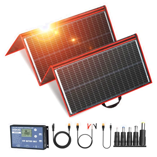 DOKIO 300W 18V Portable Solar Panel Kit Folding Solar Charger with 2 USB Outputs for 12v Batteries/Power Station AGM LiFePo4 RV Camping Trailer Car Marine…