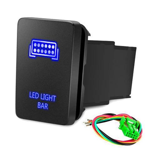 MNJ Motor Push Button Switch 12V with Wiring Kit - Blue LED Light BAR Symbol, Compatible with Toyota Sequoia Highlander Tacoma Tundra 4Runner (Surface Size 1.28 x 0.87 inches)