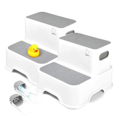 Harwaya Toddler Step Stool for Bathroom Sink, 2-Pack Kids Toilet Potty Step Stools, Heavy Duty Baby Child Stepping Stool with Handle for Toddlers Kitchen Counter Bedroom Nursery Room (White)