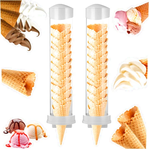 BATTIPAW 16'' Resturant Ice Cream Cone Dispenser (Commercial), Fit for Most Cone & Waffle Cone on Market, Self Adhesive Wall Mount Cone Holder for Coffee Dounut Store Ice Cream Machine, Easy to Clean (2PCS)