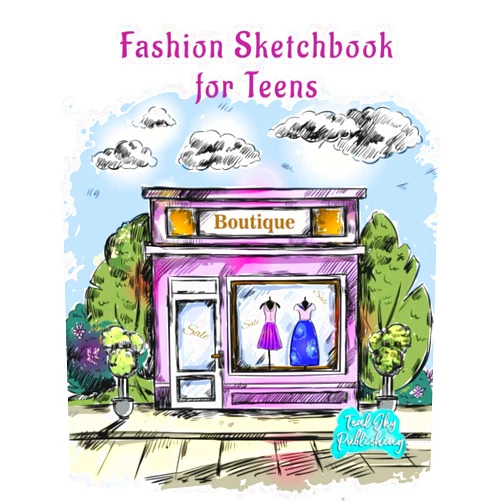 Teal Sky Publishing Fashion Sketchbook for Teens: Fashion designer template with female croquis for fashion sketching | Additional blank pages for bespoke designs, A4 size