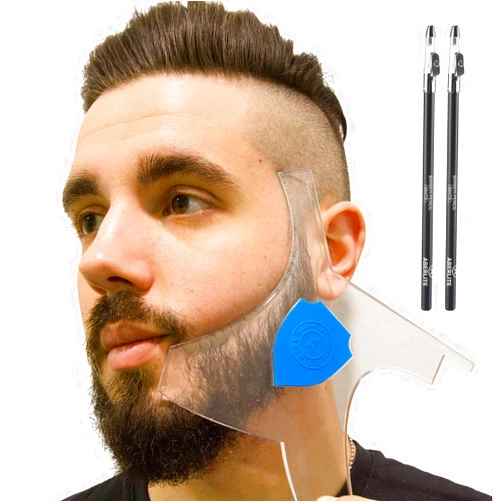 Aberlite ClearShaper 2.0 - Beard Shaper Kit w/Two Barber Pencils - Premium Shaping Tool - 100% Clear | Many Styles - The Ultimate Beard/Hair Lineup (US Patent) - Beard Stencil Guide Template Outliner