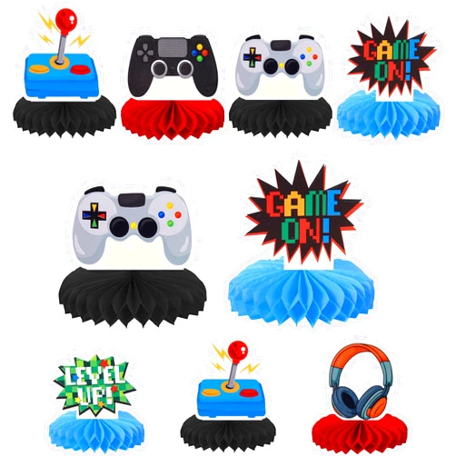 ZHUOWEISM 6 PCS Video Game Honeycomb Table Centerpiece Game On Controllers GamePad Table Toppers Centerpieces Decro for Game Theme Baby Shower Kids Boys Girls Birthday Party Table Decorations Supplies