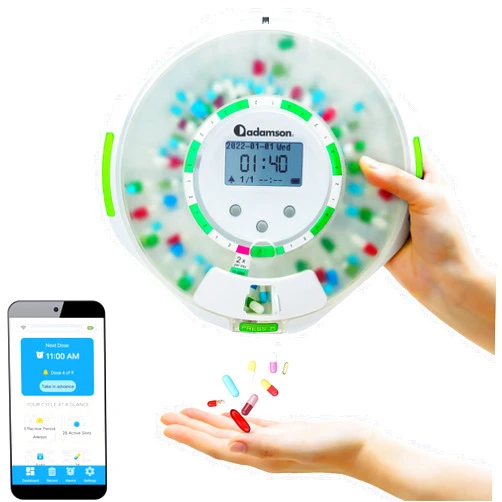 Adamson TimelyMed Smart Pill Dispenser Machine with Alarm + WiFi App Monitoring + 28 Day Medicine Dispenser + Automatic Pill Dispenser for Elderly with Alarm & Alzheimers Care + Lock Key + NEW 2024