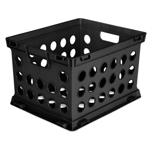 DqOasd File Crate, Stackable Plastic Storage Bin with Handles,Organize Files at Home, Garage, Office, School, Black
