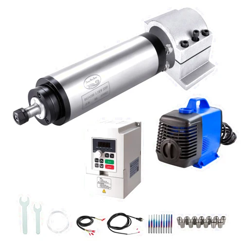 Zhong Hua Jiang CNC Spindle Motor Kits, 110V 1.5KW 65mm Water Cooled Spindle Motor CNC motor +110V 1.5KW VFD+Clamp Mount +Water Pump+ Water pipe+ER11 Collet set + Drill bits+ wires+wrenches for CNC Router Machine