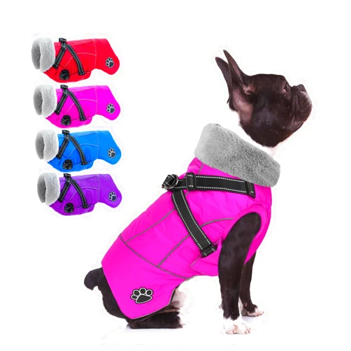 Doglay Dog Coat with Harness, Reflective Warm Dog Jacket Waterproof Dog Winter Coat for Cold Weather, Adjustable Dog Fleece Jacket for Small Medium Large Dogs