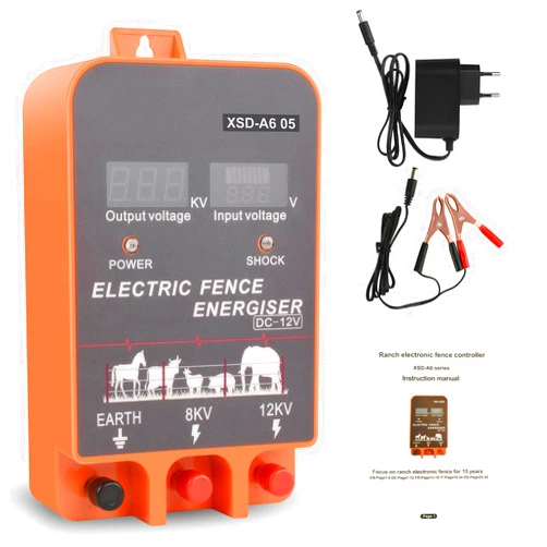 LATROVALE 10KM Electric Fence Charger, Electric Fence Safe High Voltage Pulse Controller Animal Farm Electric Fence Shepherd, AC DC Multi-Powered Fence Charger for Livestock, Poultry & Gardens, Cows, Horses