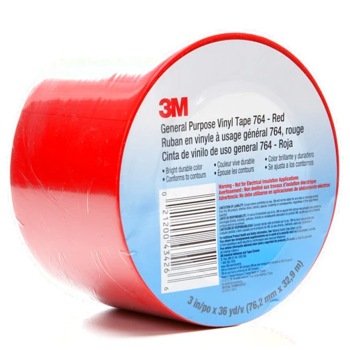 3M Vinyl Tape 764, General Purpose, 3 in x 36 yd, Red, 1 Roll, Light Traffic Floor Marking Tape, Social Distancing, Color Coding, Safety, Bundling