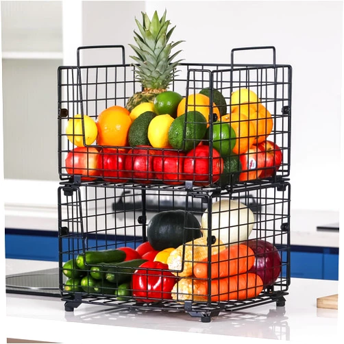 Wetheny Stackable Fruit Basket Wire Basket for Kitchen Counter - Pantry Organization and Storage - Cabinet ,shelf,Countertop Space Saving Organizing - Potato, Onion,Vegetable, Snack, Bread Storage Bin