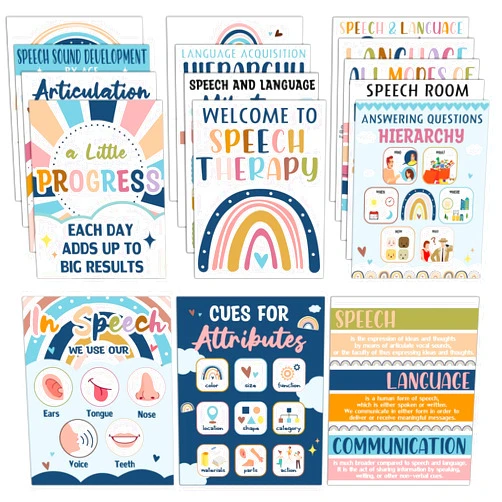 Jacyan 16Pcs Speech Therapy Posters for Classroom Decorations Boho Speech Language Pathologist Bulletin Board Decorations Speech Therapy Wall Decor for Classroom School Office Art Print 11 x 14 Inches