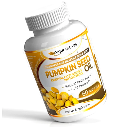 Vibraxlabs Pumpkin Seed Oil - 100% Cold Pressed Pure 1000mg Extraction - Best for Hair Growth, Younger Looking Skin & Face, Bladder Control Supplement, 60 Softgels