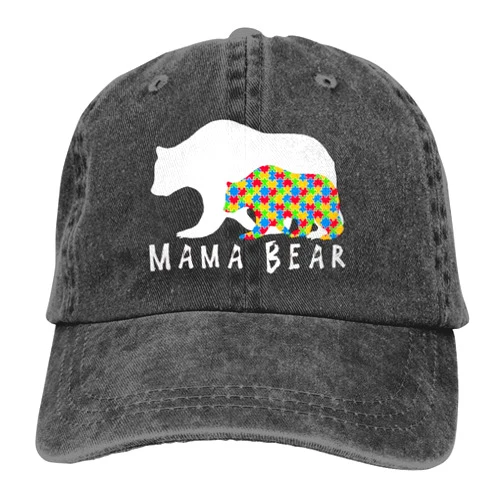WETEYAFU Autism Awareness Mama Bear Hat Vintage Washed Distressed Cotton Dad Hat Baseball Cap Adjustable Polo Trucker Unisex Style Headwear Black