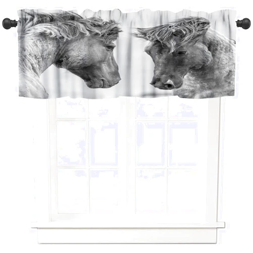 Wlsgdsg Horse Valance Curtain,Vintage Rural High Art Grey Prairie Desert Horse Animal Window Treatment for Kitchen Bathroom Living Room Bedroom 54x18In