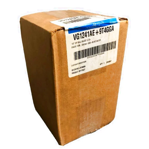 Johnson Controls Model VG1241AE Two-Way Plated Brass Trim NPT End Connections Ball Valve with Model VA9104-GGA-3S Non-Spring-Return Electric Actuator