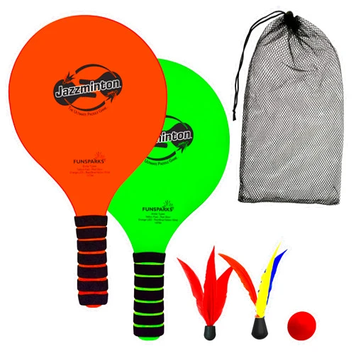 Jazzminton Paddle Ball Game Beach for Family and Friends, Memorial Memorial Day Day Games – 2 Paddles, 2 Birdies, 1 Ball and Carry Bag – Wind Birdie Included for Windy Days