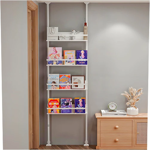 LHIUGE Bookshelf, Tall Narrow Book Shelf, Bookshelves Behind The Door for Kids,Wall Mount 3/4/5 Tiers Narrow Bookshelf Book Shelf for Bedroom, Living Room Schools 4 Shelf/H: 6.82~8.20ft L: 28.3in