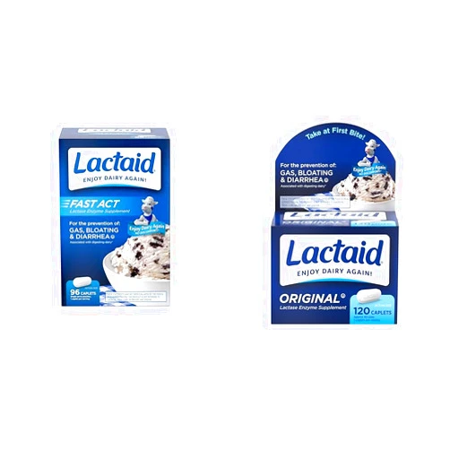 Lactaid Fast Act Lactose Intolerance Relief Caplets with Lactase Enzyme & Original Strength Lactose Intolerance Relief Caplets with Natural Lactase Enzyme
