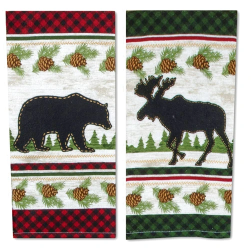 Kay dee Designs Woodland Moose and Bear Kitchen Terry Towel 2-PC Set Mountain Cabin Woldlife Lodge