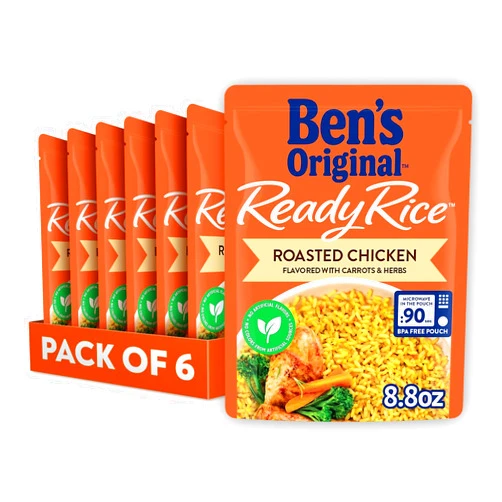 BEN'S ORIGINAL Ready Rice Roasted Chicken Flavored Rice, Easy Dinner Side, 8.8 OZ Pouch (Pack of 6)