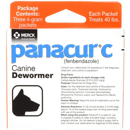 Panacur C Canine Dewormer Dogs 4 Gram Each Packet Treats 40 lbs (3 Packets), Red (IWM022815)