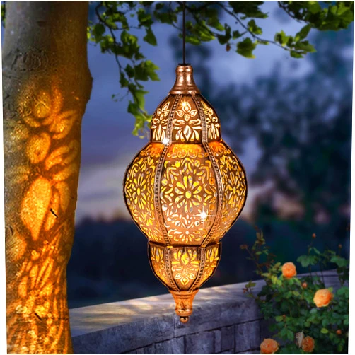AIINY Hanging Solar Lantern Outdoor Decor, Moroccan Solar Lights for Outside Garden Decorations, Waterproof Solar Lanterns Garden Gifts for Mom, Women, Patio, Yard Ornament