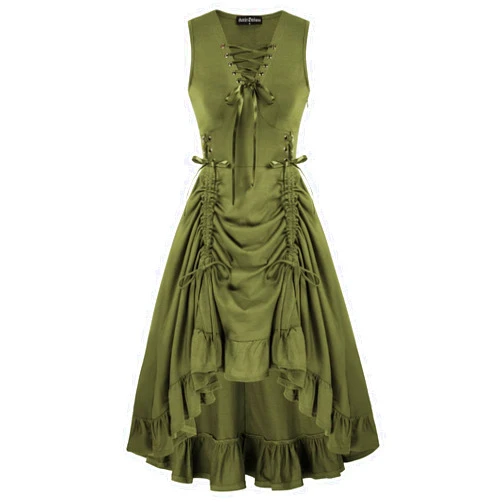Scarlet Darkness Renaissance Steampunk Dress Lace Up High Low Dress Pirate Gothic Costume
