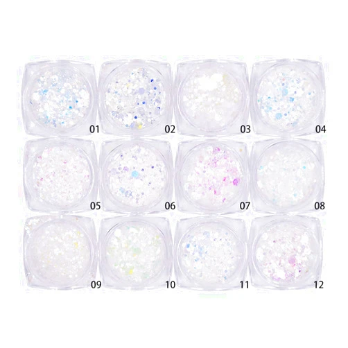 Minejin Nail Glitter Holographic Chunky Flakies Ultra-Thin Iridescent Charming Sequins Powder Tips 12 Jar