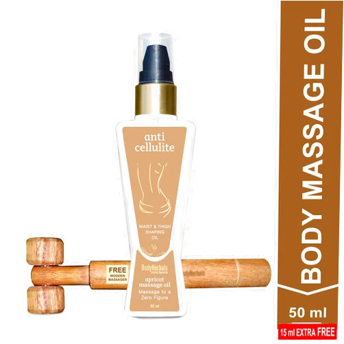 BodyHerbals Anti Cellulite, Apricot Body Massage Oil - Waist & Thigh Shaping Oil and Natural Wooden Massager