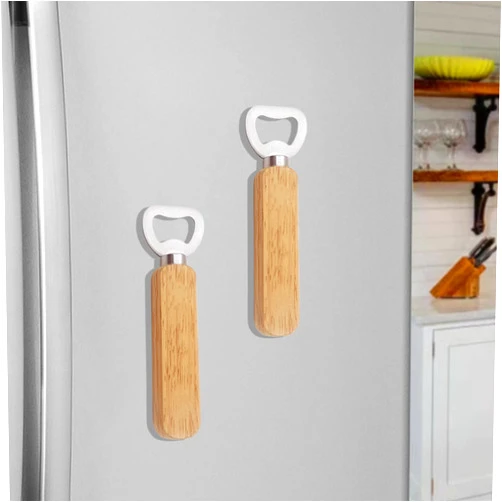 Avqwk Magnetic Beer Bottle Opener for Fridge with Solid Wood Handle, Easily Stay on the Fridge and RV for Convenient Storage - Cool Kitchen Gadget, Gift for Fathers Husbands - 2 pack