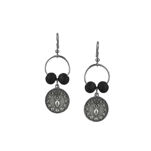Coventum Moon Mother Selene Goddess Earrings Moon Jewelry Aesthetic Earrings with Moon Cycle Pendant and Beads in Black Dangle Earrings for Women Goth Earrings as Mother Gift