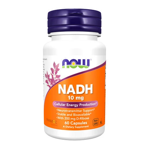 NOW Foods NOW Supplements, NADH (Reduced Nicotinamide Adenine Dinucleotide) 10 mg with 200 mg D-Ribose, 60 Veg Capsules