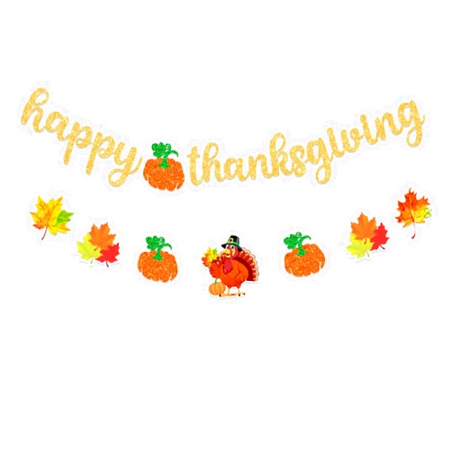 HCHinn Glitter Thanksgiving Banner - Give Thanks Turkey Pumpkin Decor for Indoor Outdoor Home