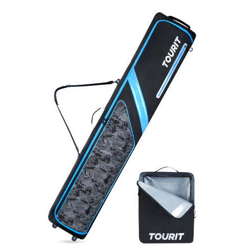 TOURIT Rolling Double Ski Bag, Fully Padded Snowboard Bag with Wheels for Air Travel, 900D Oxford Waterproof Ski Bag with Ski Boot Bag, Ski Travel Bags for Flying, Skis Up to 195 cm