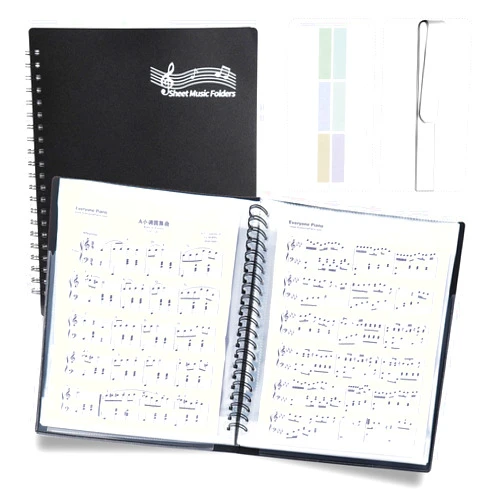Musfunny Piano Sheet Music Folder Organizer: 40 Plastic Sleeves Display 80 Pages Spiral Music Binder Organizer - Size Letter 8.5 x 11 Storage Folder for Choral Band Orchestra Choir (Black)