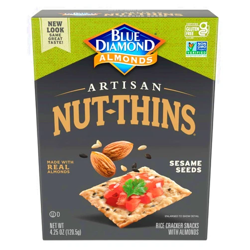 Blue Diamond Almonds Artisan Nut Thins Cracker Crisps, Sesame Seeds, 4.25 Ounce (Pack of 12)