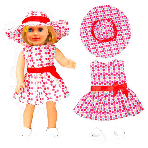 Dress Along Dolly Polka Dot Easter Dress Doll Outfit (3 Pc Set)- Includes Sun Dress, Hat, & Clog Sandals- Handmade, Premium Outfit & Accessories- Compatible with 18