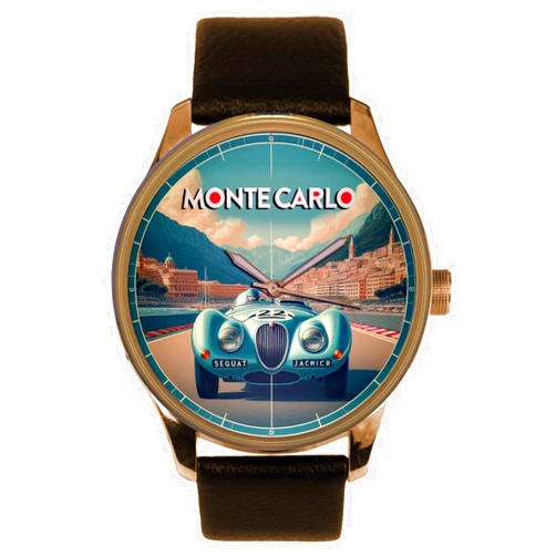 Collectible Watches 1950 Jaguar XK Cult Classic Race Car, Vintage Monte Carlo Art Solid Brass Watch
