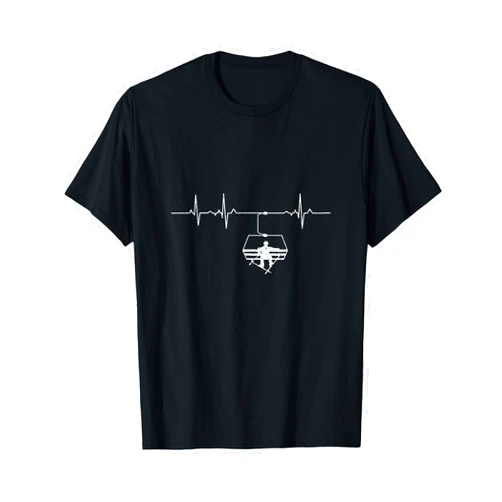 Skiing Ski Apres Skitour and Skitouring Gift Co Ski Skiing Instructor. Skier sitting in Lift - Heart Rate T-Shirt