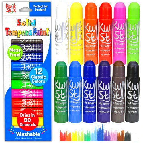 The Pencil Grip Kwik Stix Solid Tempera Paint Sticks, 12 Colors, Washable Paint Sticks for Kids, Super Quick Drying, Non-Toxic, Allergen Free, Paint Sticks in Classic Rainbow Colors, Paint for Kids and Toddlers