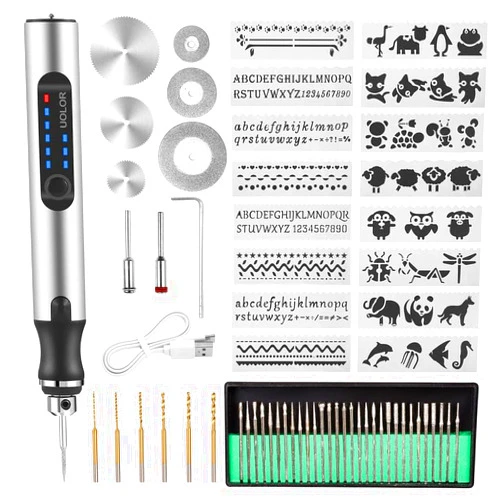 Uolor USB Rechargable Engraving Pen with 42 Bits, Mini Electric DIY Engraver Cordless Rotary Tools Portable Engraving Tool for Jewelry Wood Metal Stone Plastic Glass Etching