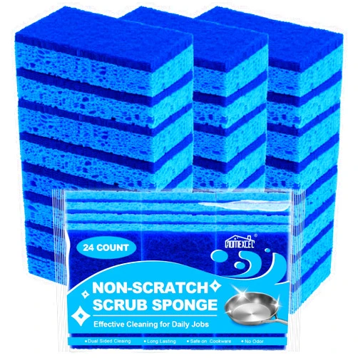 HOMEXCEL Sponges Kitchen 24pcs, Non-Scratch Scrub Dish Sponges, Safe on Non-Stick Cookware,Dual Sided Cleaning Sponges for Kitchen,Household,Bathroom and More