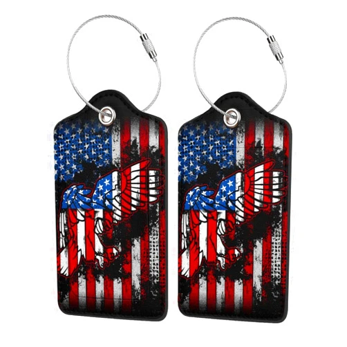 Pazacon 2 Pcs Eagle American Flag Luggage Tag Privacy Cover Id Card Stainless Steel Loop Travel Baggage Identifiers Tags Luggage for Women Men Suitcase Backpack