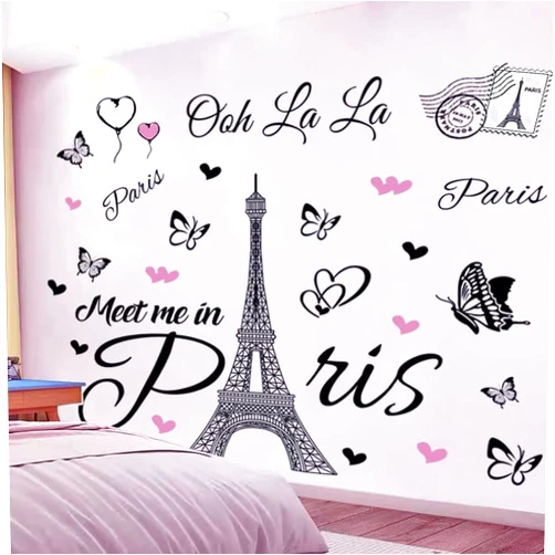 Datesno Paris Tower Wall Decal Paris Eiffel Tower Wall Sticker Vinyl Eiffel Tower Peel and Stick Wall Decals Removable Self-Adhesive Stickers Paris Tower Wall Decor for Bedroom Kitchen Office Background Livin