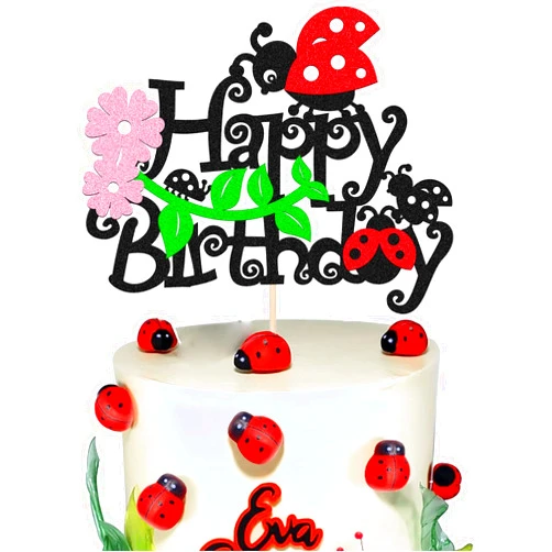 WishFirst Red Ladybug Happy Birthday Cake Topper Little Ladybug Party Decoration Ladybug Daisy Cake Topper for One First Year Old Ladybug Theme Birthday Party Baby Shower Supplies