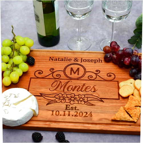 CARVELITA Hand Crafted Custom Wood Cutting Boards, Meaningful Personalized Christmas Gifts, Wedding And Anniversary Gift For Couple, Handmade in USA, Personalized Cheese Board For Couples