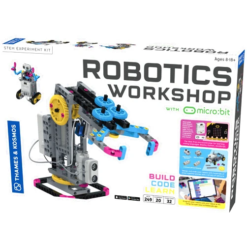 Thames & Kosmos Robotics Workshop with Micro:Bit STEM Experiment Kit, Creative, Educational Coding & Programming Curriculum for Home & School Use, Utilizes MakeCode App to Learn Python, Javascript